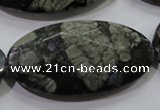 COP488 15.5 inches 25*50mm faceted oval natural grey opal beads