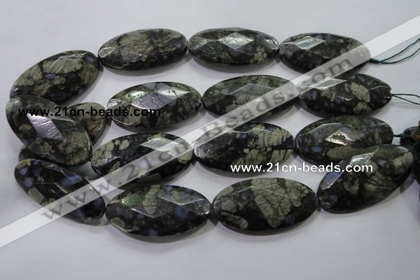 COP488 15.5 inches 25*50mm faceted oval natural grey opal beads