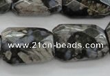 COP492 18*25mm faceted & twisted rectangle natural grey opal beads