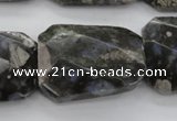 COP493 22*30mm faceted & twisted rectangle natural grey opal beads