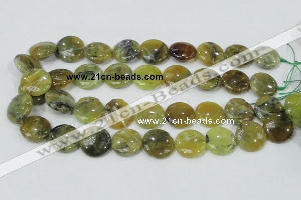 COP553 15.5 inches 20mm flat round yellow & green natural opal beads