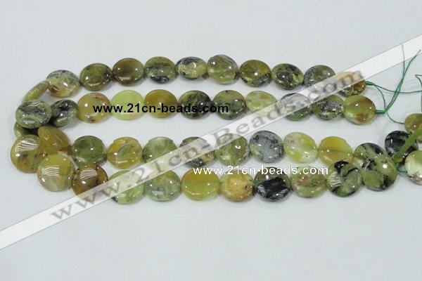 COP558 15.5 inches 18mm flat round natural yellow & green opal beads