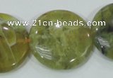 COP559 15.5 inches 30mm flat round natural yellow & green opal beads