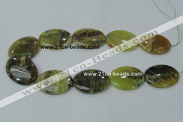 COP565 15.5 inches 30*40mm oval natural yellow & green opal beads