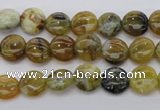 COP566 15.5 inches 8mm flat round natural yellow & green opal beads