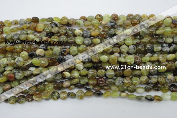 COP566 15.5 inches 8mm flat round natural yellow & green opal beads