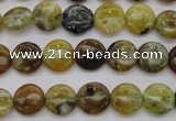 COP567 15.5 inches 10mm flat round natural yellow & green opal beads