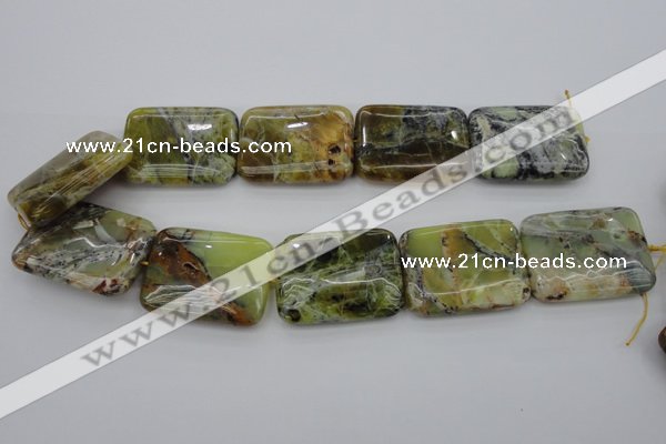 COP573 15.5 inches 30*40mm rectangle natural yellow & green opal beads