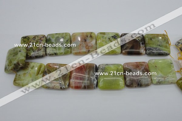 COP582 15.5 inches 30*30mm square natural yellow & green opal beads