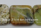 COP583 15.5 inches 35*35mm square natural yellow & green opal beads