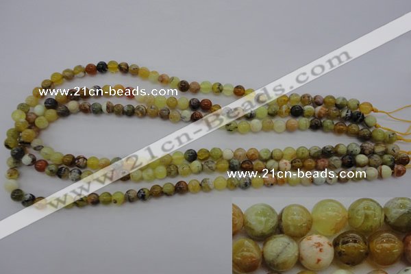 COP587 15.5 inches 6mm round natural yellow & green opal beads