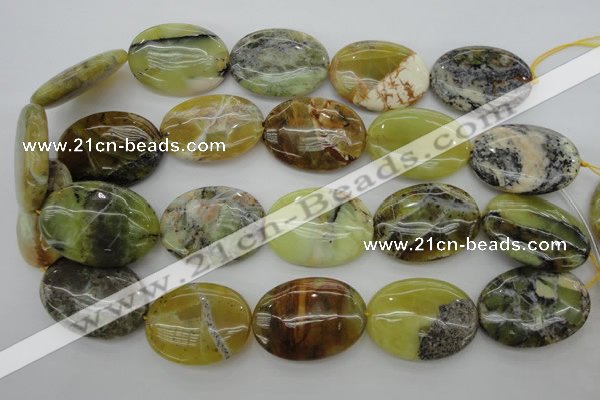 COP593 15.5 inches 25*35mm oval natural yellow & green opal beads