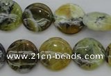 COP595 15.5 inches 16mm flat round natural yellow & green opal beads