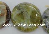 COP597 15.5 inches 35mm flat round natural yellow & green opal beads