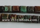 COP613 15.5 inches 10*10mm square double drilled green opal beads