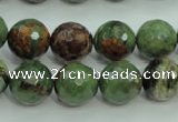 COP665 15.5 inches 14mm faceted round green opal gemstone beads