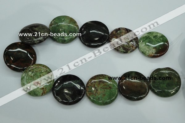 COP684 15.5 inches 35mm flat round green opal gemstone beads