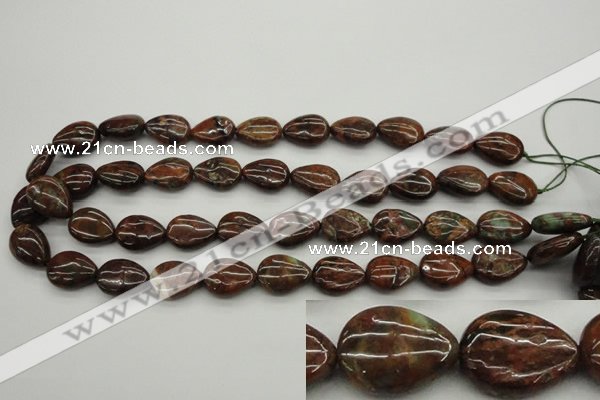 COP980 15.5 inches 13*18mm flat teardrop green opal gemstone beads