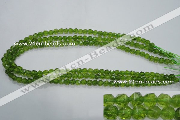 COQ115 15.5 inches 6mm faceted nuggets dyed olive quartz beads