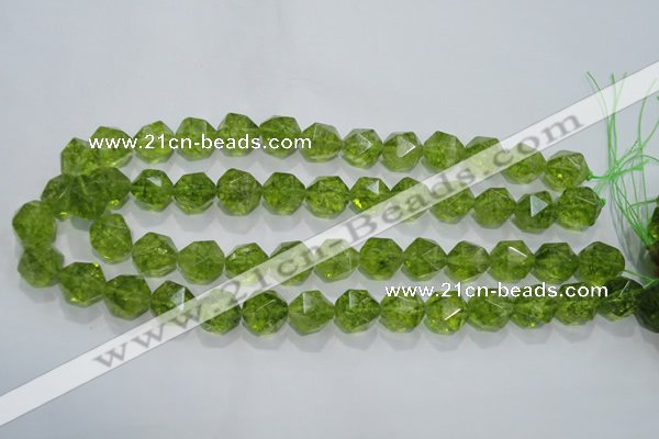 COQ118 15.5 inches 12mm faceted nuggets dyed olive quartz beads