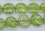 COQ25 16 inches 15mm flat round dyed olive quartz beads wholesale