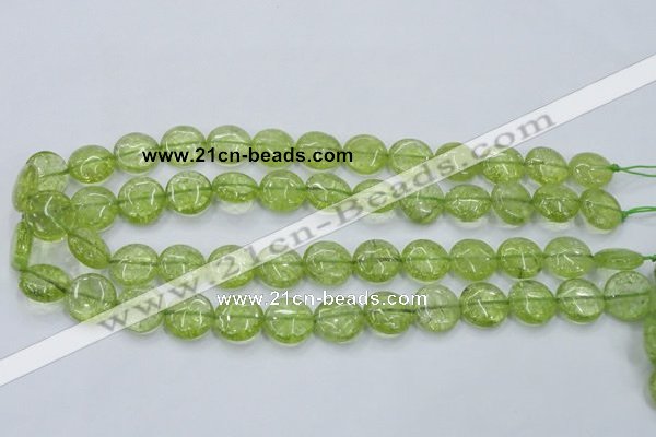 COQ25 16 inches 15mm flat round dyed olive quartz beads wholesale