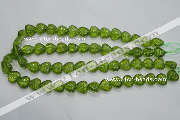 COQ30 15.5 inches 14*14mm heart dyed olive quartz beads wholesale