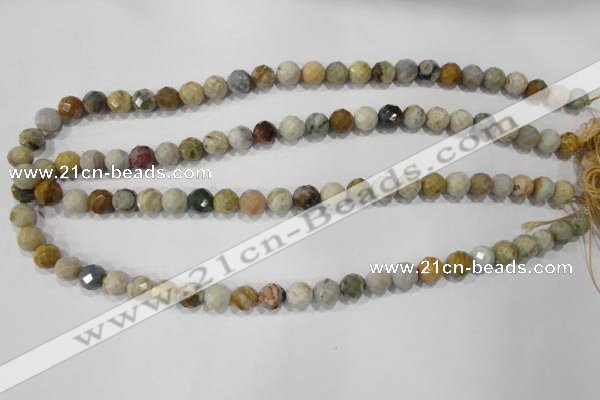 COS152 15.5 inches 8mm faceted round ocean stone beads wholesale