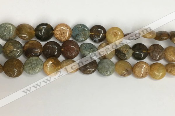 COS243 15.5 inches 10mm flat round ocean stone beads wholesale