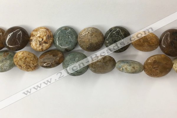 COS247 15.5 inches 18mm flat round ocean stone beads wholesale