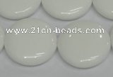 CPB100 15.5 inches 25mm flat round white porcelain beads wholesale