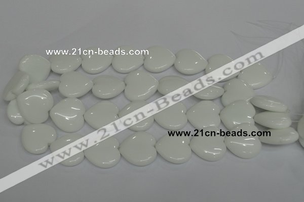 CPB107 15.5 inches 25*25mm heart white porcelain beads wholesale