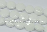 CPB301 15 inches 12mm faceted coin white porcelain beads