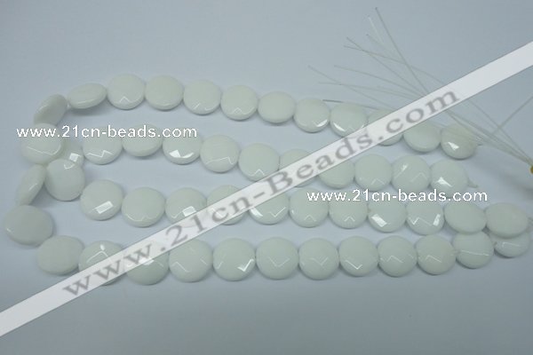 CPB302 15 inches 14mm faceted coin white porcelain beads