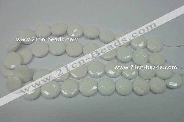 CPB304 15 inches 18mm faceted coin white porcelain beads