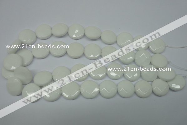 CPB305 15 inches 20mm faceted coin white porcelain beads