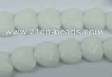 CPB311 15 inches 14*14mm faceted heart white porcelain beads