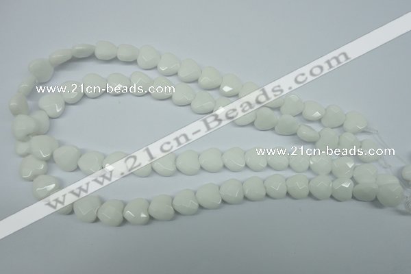 CPB311 15 inches 14*14mm faceted heart white porcelain beads