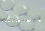 CPB312 15 inches 16*16mm faceted heart white porcelain beads