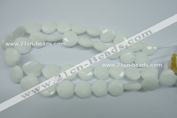 CPB314 15 inches 20*20mm faceted heart white porcelain beads