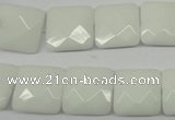 CPB321 15 inches 14*14mm faceted square white porcelain beads