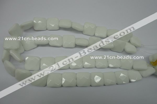 CPB323 15 inches 18*18mm faceted square white porcelain beads