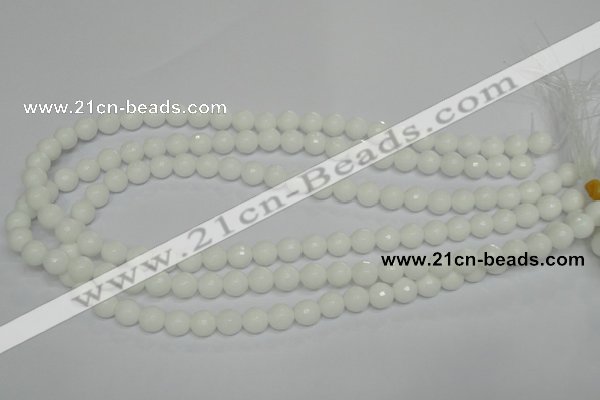 CPB33 15.5 inches 8mm faceted round white porcelain beads wholesale