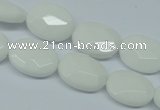 CPB336 15 inches 10*14mm faceted oval white porcelain beads