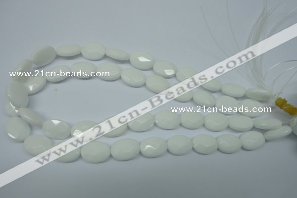 CPB336 15 inches 10*14mm faceted oval white porcelain beads