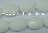 CPB338 15 inches 13*18mm faceted oval white porcelain beads