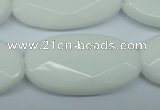 CPB341 15 inches 20*40mm faceted oval white porcelain beads