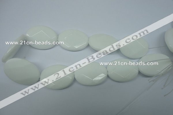 CPB342 15 inches 30*40mm faceted oval white porcelain beads