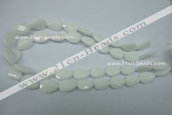 CPB345 15 inches 10*14mm faceted flat teardrop white porcelain beads