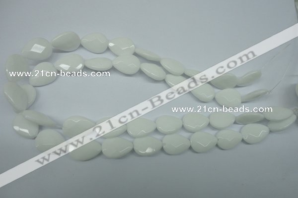 CPB346 15 inches 12*16mm faceted flat teardrop white porcelain beads